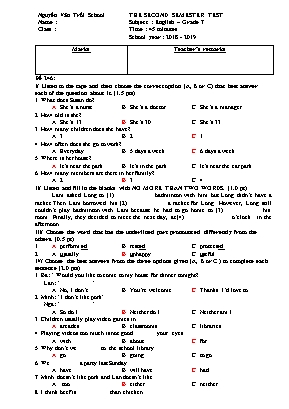 Đề kiểm tra học kỳ II môn Tiếng Anh Lớp 7 - Mã đề 246 - Năm học 2018-2019 - Trường THCS Nguyễn Văn Trỗi